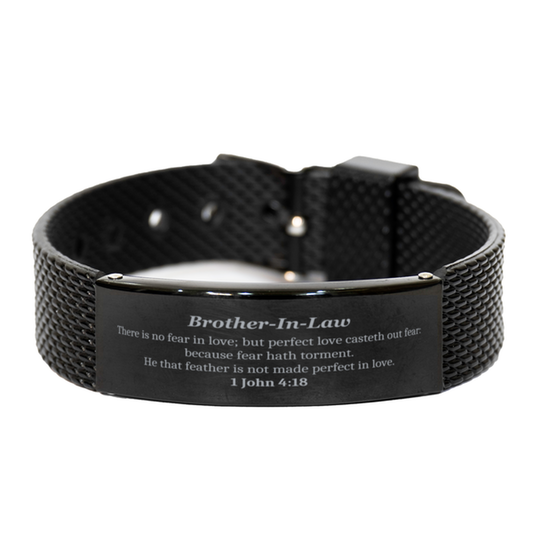 Black Shark Mesh Bracelet for Brother-In-Law - Perfect Love Casteth Out Fear - Inspirational Gift for Birthday, Christmas, and Graduation