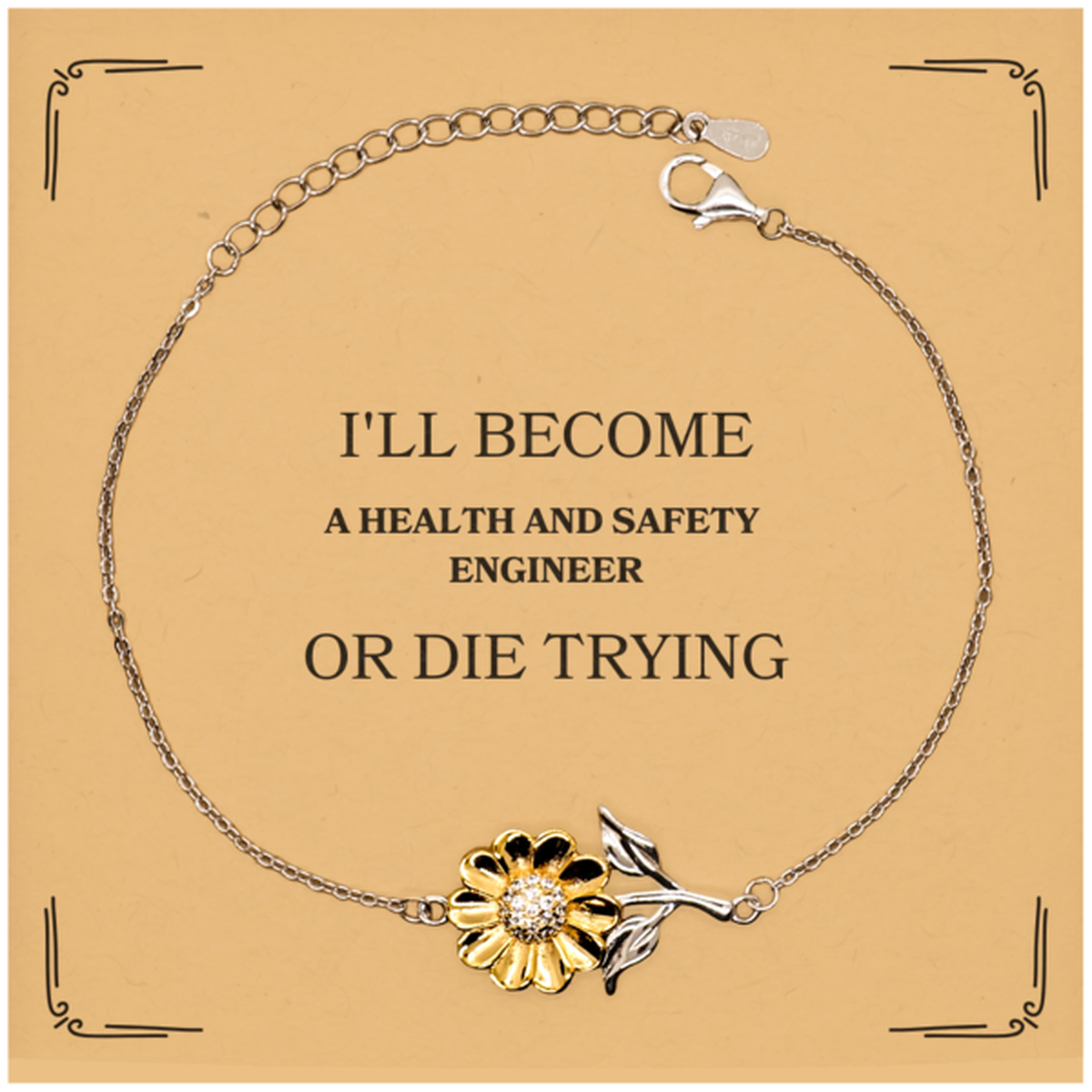 Health and Safety Engineer Engraved Sunflower Bracelet - Never Give Up on Your Dreams of Becoming a Health and Safety Engineer - Graduation Gift for Health and Safety Engineer Students