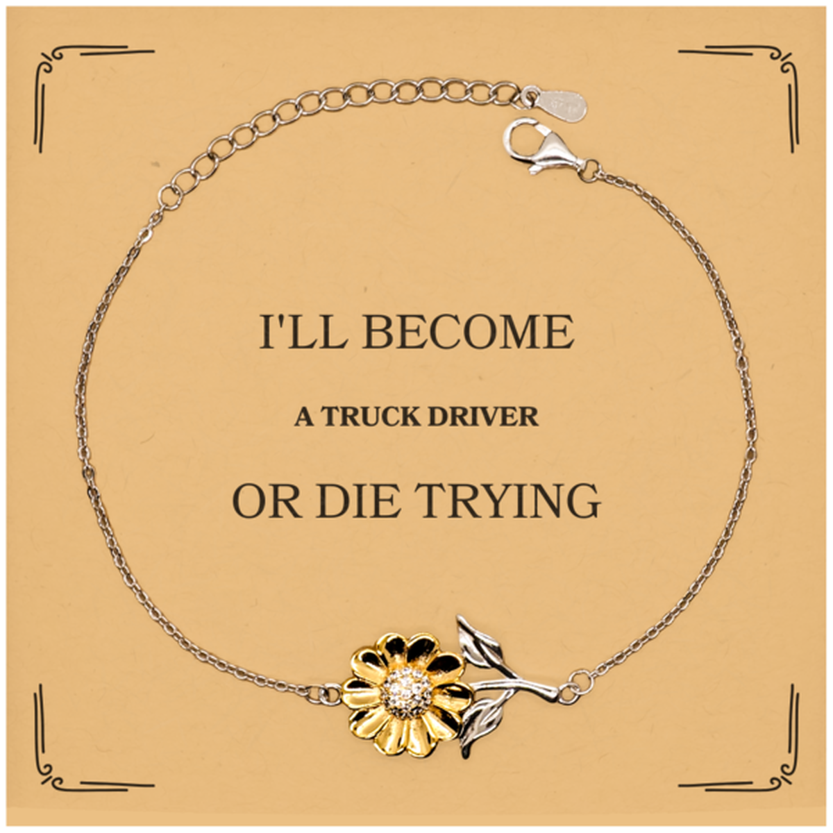 Truck Driver Engraved Sunflower Bracelet - Ill Never Give Up Hope for the Road Ahead - Perfect Gift for Christmas, Birthday, Graduation, and Veterans Day