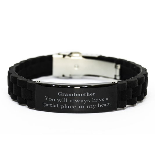 Grandmother Black Glidelock Clasp Bracelet Gift for Birthday, Christmas, Holidays - Engraved with Heartfelt Love and Memories, Perfect for Grandmother, You will always have a special place in my heart, Unique and Inspirational