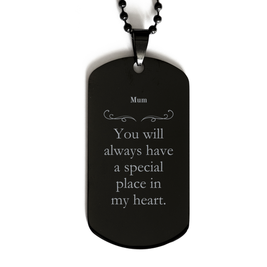 Special Place in my Heart Black Dog Tag for Mum - Engraved Gift for Mothers Day, Birthday, or Any Occasion - Unique and Inspirational Token of Love and Appreciation