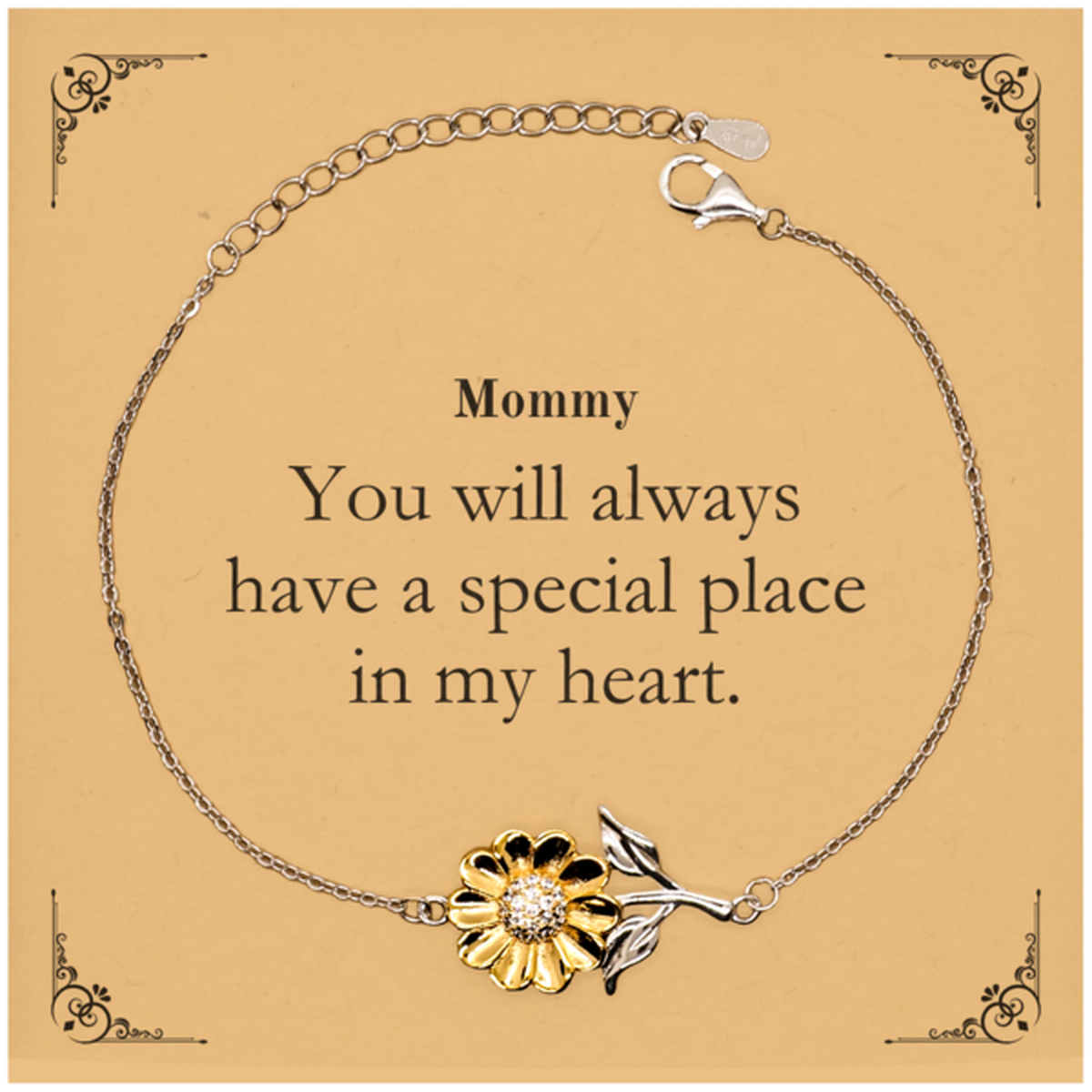 Mommy Sunflower Bracelet - Engraved Inspirational Gift for Mom, Perfect for Mothers Day, Birthday, and Holidays - You will always have a special place in my heart