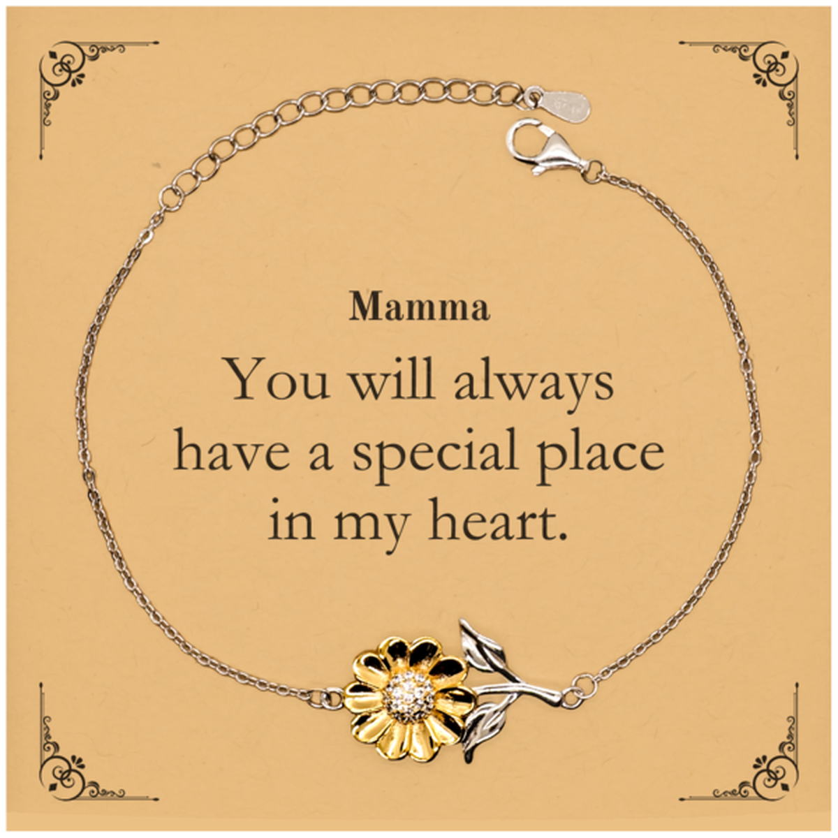 Special Mamma Sunflower Bracelet - Engraved Gift for Her Birthday, Mothers Day, Christmas - You will have a place in my heart always, Mamma - Inspirational Jewelry for Confidence and Hope
