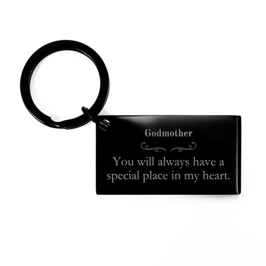 Godmother Keychain - Always in My Heart Engraved Gift for Special Occasions and Holidays, Inspirational Keyring for Her