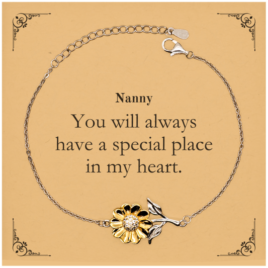 Engraved Sunflower Bracelet for Nanny - You Will Always Have a Special Place in My Heart - Thoughtful Gift for Nanny - Birthday, Christmas, Holidays, and More