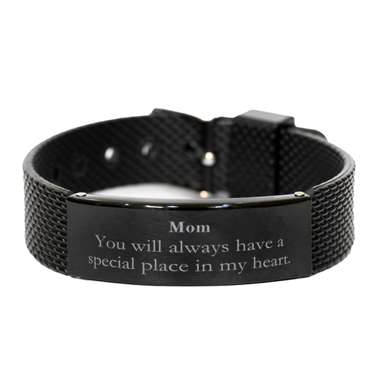 Pulsera de malla con tiburón negro para mamá: un lugar especial en mi corazón: regalo único para cumpleaños, Navidad, días festivos y más