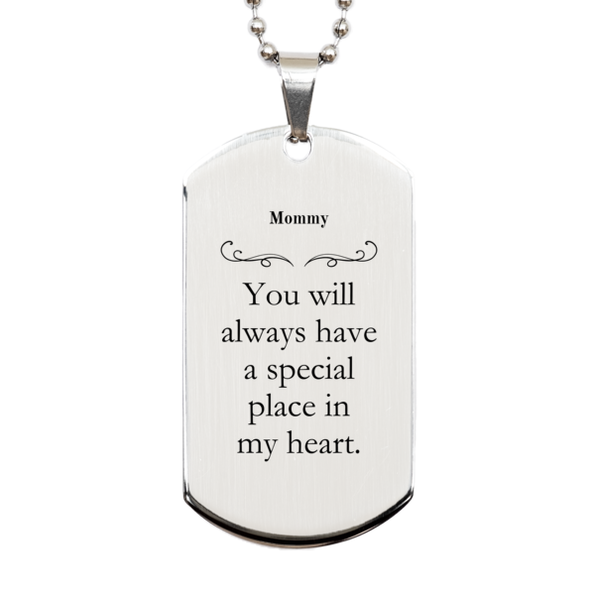 mommy silver dog tag engraved with special place heart inspirational gift for her on birthday christmas holidays and graduation