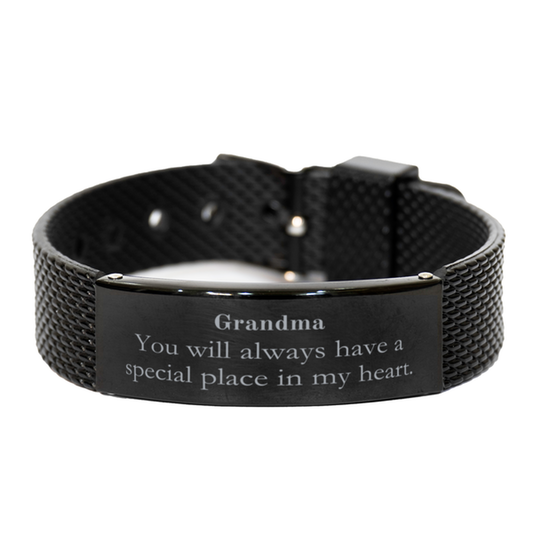 Grandma Black Shark Mesh Bracelet - A Special Place in My Heart Gift for Birthday, Christmas, and Holidays - Engraved Grandma Jewelry for Grandmother