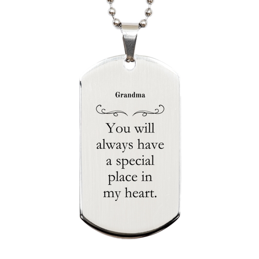 Grandma Engraved Silver Dog Tag - Special Place in My Heart - Inspirational Gift for Her Birthday, Christmas, Holidays - Unique Reminder of Love and Appreciation from Grandchild