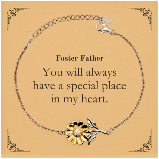 Foster Father Sunflower Bracelet Engraved Special Place Heart Gift for Birthday and Christmas