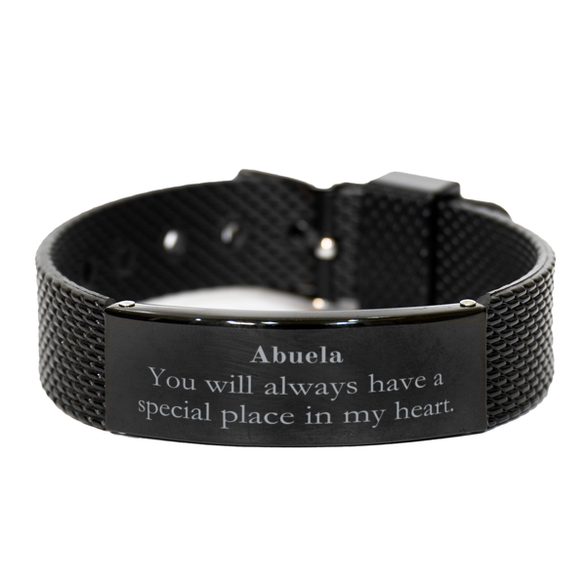 Abuela Black Shark Mesh Bracelet - You will always have a special place in my heart - Engraved Gift for Grandma - Birthday, Christmas, Mothers Day - Unique and Inspirational Jewelry for Abuela