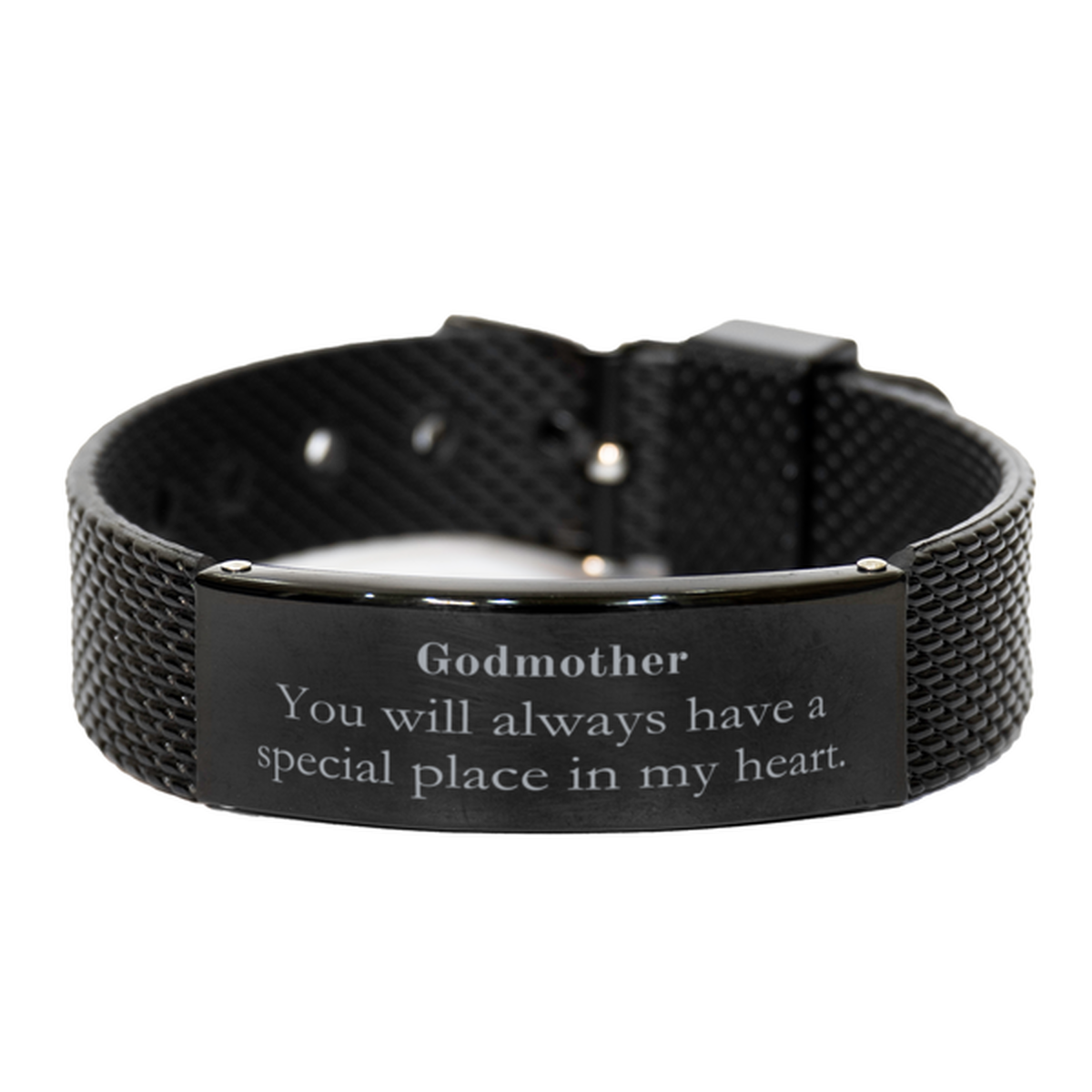 Godmother Black Shark Mesh Bracelet - Special Place in My Heart - Unique Gift for Christmas, Graduation, and Holidays - Engraved Confidence and Inspirational Jewelry