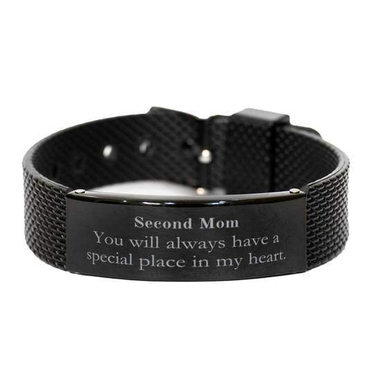 Pulsera de malla de tiburón negro: regalo para una segunda mamá. Siempre en mi corazón. Joyas inspiradoras grabadas para el Día de la Madre, cumpleaños, Navidad y más