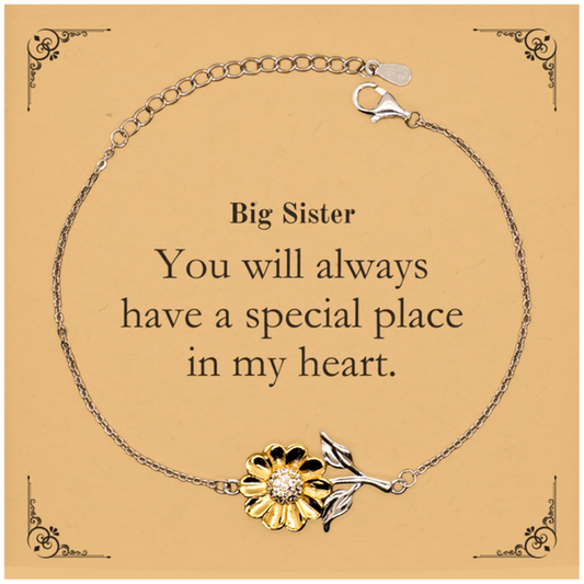 Big Sister Sunflower Bracelet - Youll Always Have a Special Place in My Heart - Engraved Inspirational Birthday Gift for Women - Unique Jewelry to Celebrate the Bond Between Sisters