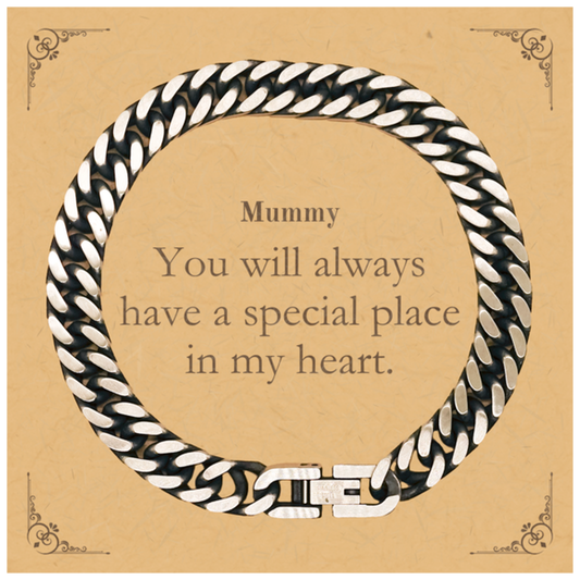 Mummy Cuban Link Chain Bracelet Engraved Special Place Heart Gift for Mom on Birthday and Holidays with Love and Gratitude