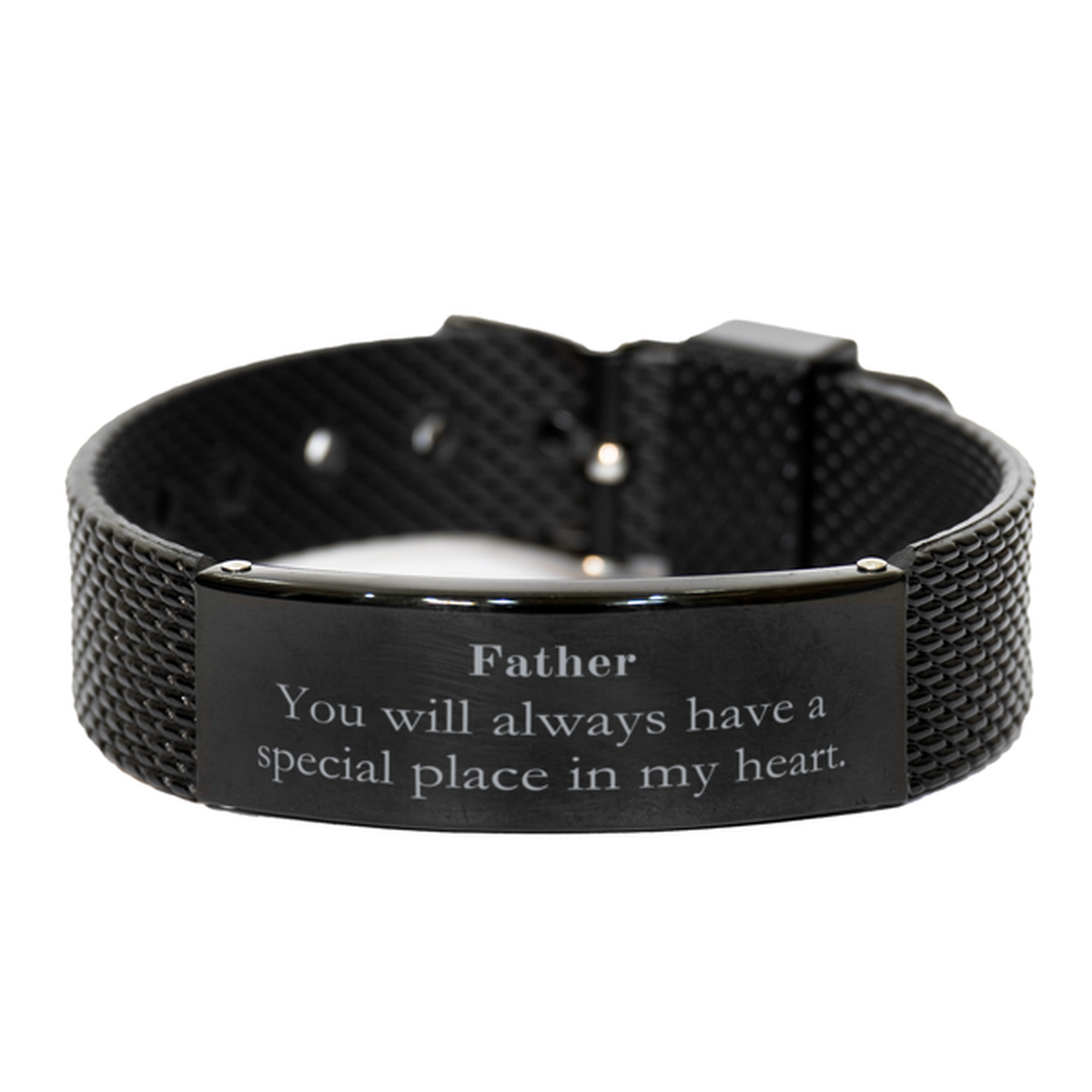 Unique Black Shark Mesh Bracelet Father You will always have a special place in my heart. Inspirational Gift for Fathers Day, Birthday, Christmas, or Veterans Day. High-quality Engraved Bracelet for Dad showing appreciation and love for him.