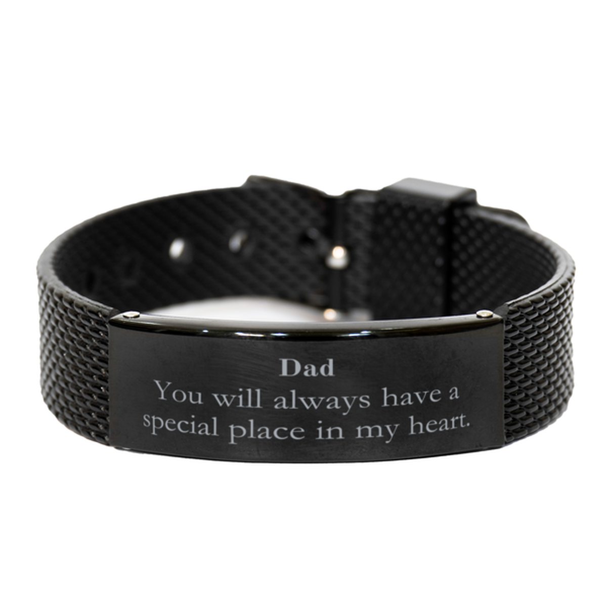 Fathers Day Black Shark Mesh Bracelet Dad Special Gift You Always Have a Place in My Heart Engraved Birthday Christmas Hope for Dad