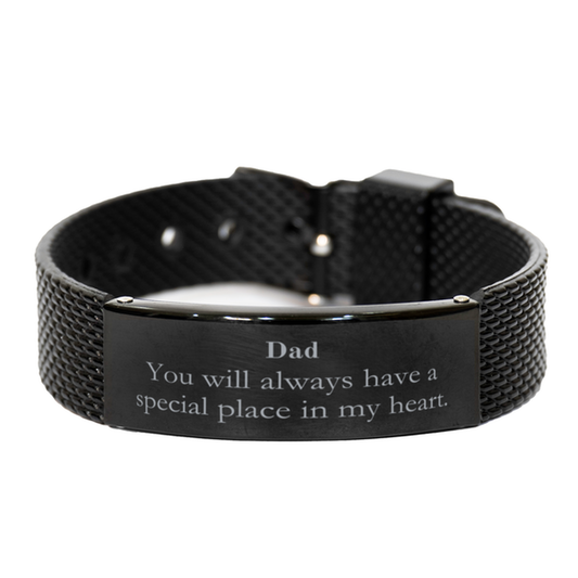 Fathers Day Black Shark Mesh Bracelet Dad Special Gift You Always Have a Place in My Heart Engraved Birthday Christmas Hope for Dad