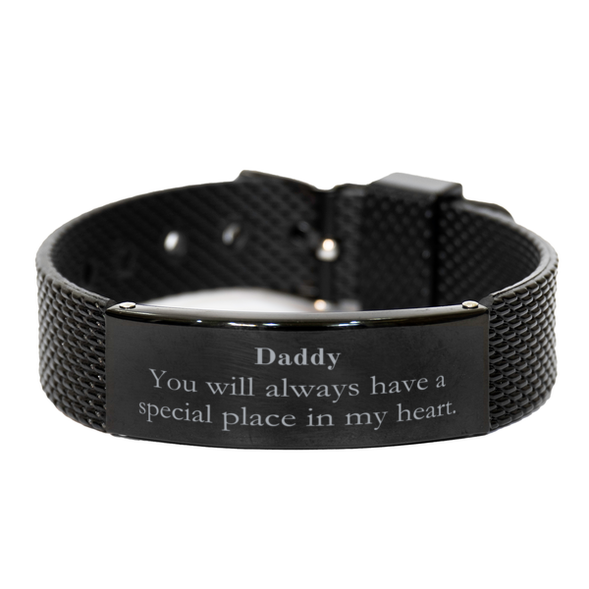 Black Shark Mesh Bracelet for Daddy You will always have a special place in my heart. Inspirational gift for Fathers Day, Birthday, Christmas, Graduation, and Veterans Day. Show your love with this unique engraved bracelet for men.