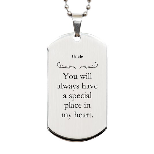 Personalized Engraved Silver Dog Tag for Uncle - Always in My Heart Gift for Him on Birthday, Christmas, Veterans Day - Unique Inspirational Token of Love and Appreciation for Uncle - Confidence-Boosting Accessory - Special Uncle Necklace with Meaningfu