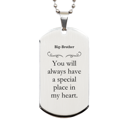 Big-Brother Engraved Silver Dog Tag - Always in My Heart - Unique Gift for Brother on Christmas, Birthday, and Graduation - Inspirational Confidence Jewelry