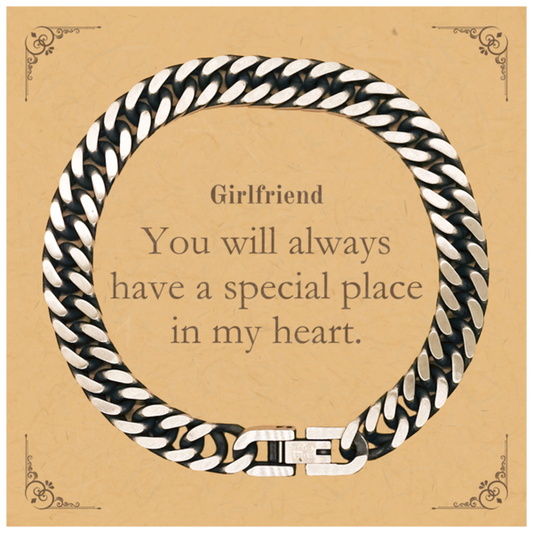 Girlfriend Engraved Cuban Link Chain Bracelet - You will always have a special place in my heart - Perfect Christmas Gift for Girlfriend to show Confidence and Love