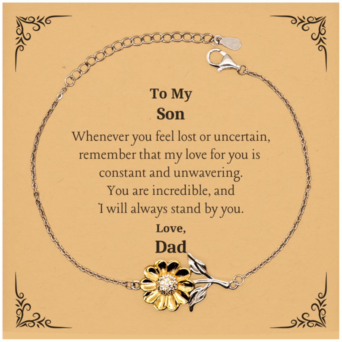 Engraved Sunflower Bracelet for Son - Always Stand by You, Dads Love for Son, Birthday Gift, Inspirational Confidence