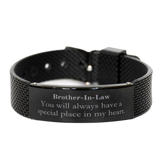 Brother-in-Law Black Shark Mesh Bracelet - A Special Place in My Heart - Unique Gift for Birthday, Christmas, Graduation, and Veterans Day - Engraved Confidence and Hope