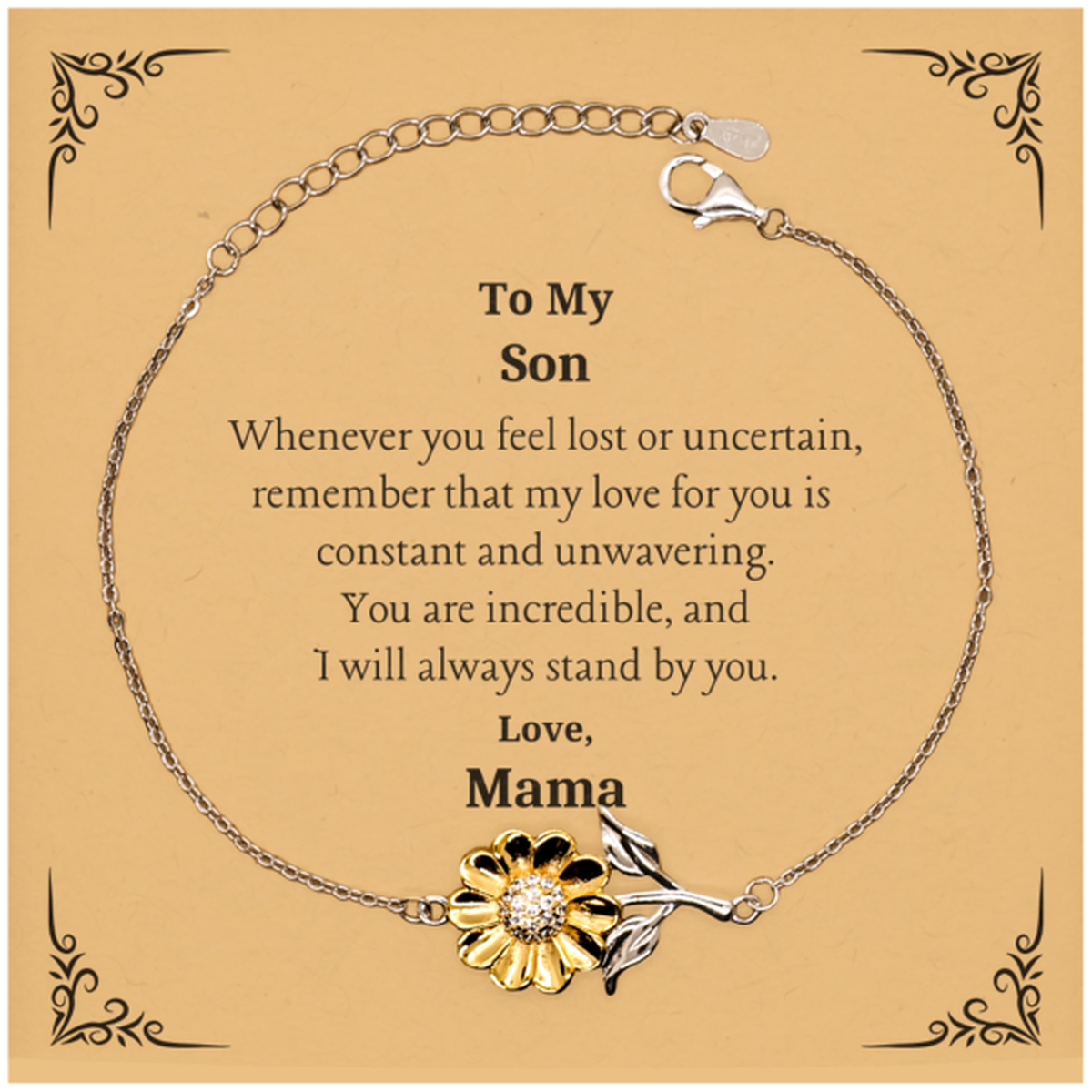 To My Son Engraved Sunflower Bracelet Gift for Son Graduation Birthday Christmas - Inspirational Love from Mama - Family Jewelry for Men