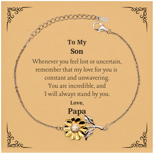 Engraved Sunflower Bracelet for Son - Perfect Gift for Birthday, Graduation, and Christmas - You are incredible, Son, and I will always stand by you, Papas Love and Hope