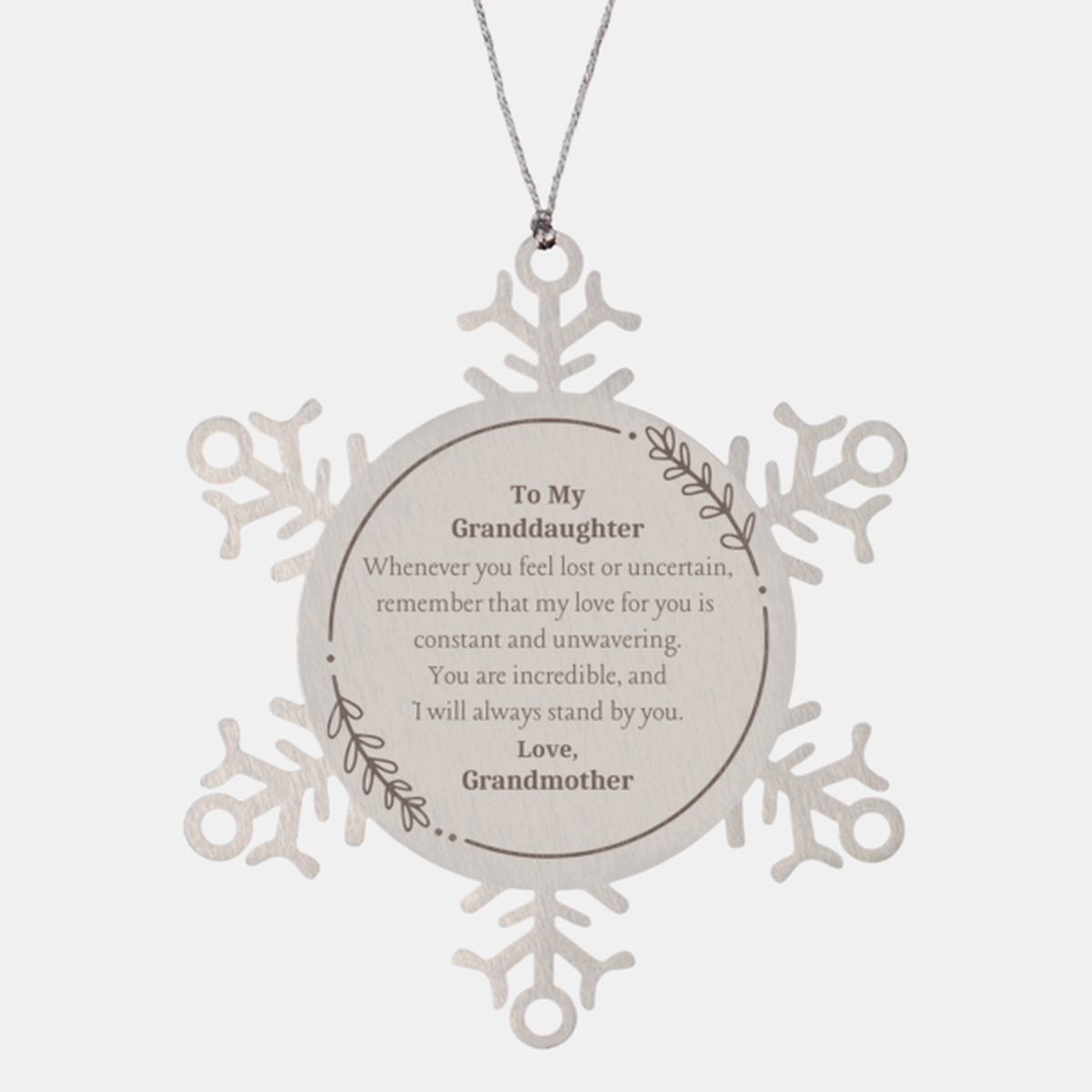 Engraved Snowflake Granddaughter Christmas Ornament - My love for you is everlasting, dear Granddaughter - Inspirational Holiday Gift for Granddaughter from Grandmother - Keepsake Snowflake Ornament for Christmas Tree Decor