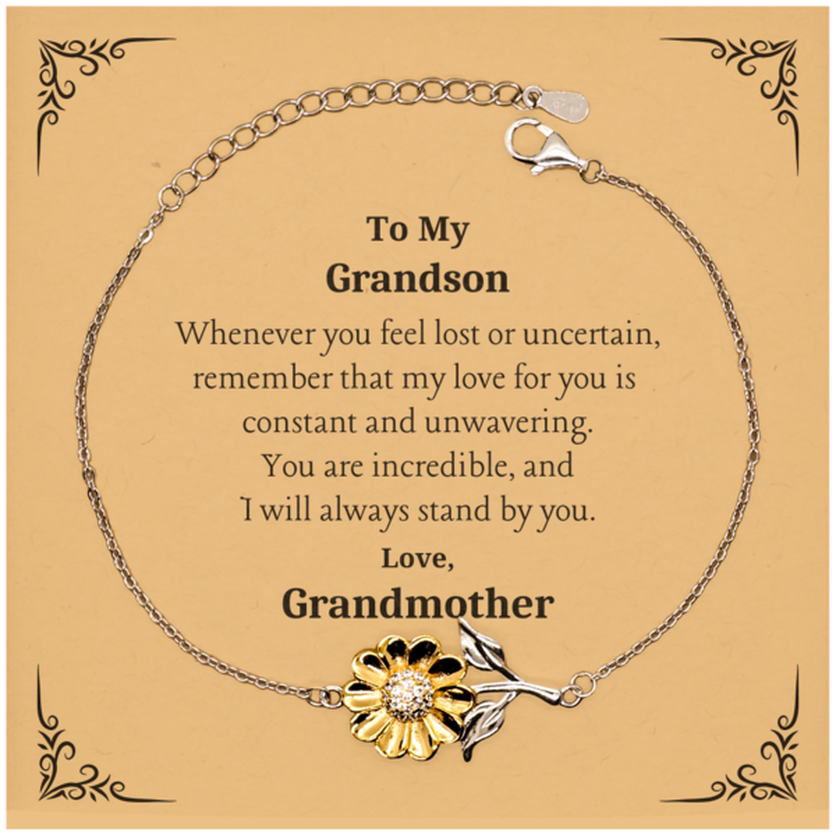 Grandson Engraved Sunflower Bracelet Inspirational Love Gift for Birthday Christmas Veterans Day