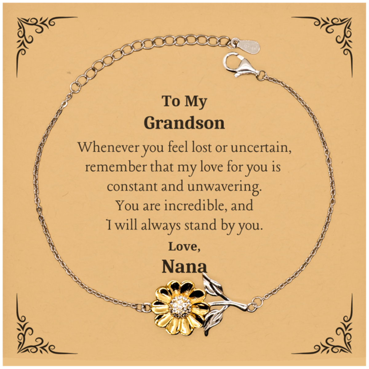 Engraved Sunflower Bracelet for Grandson - Remember my constant love for you, Nana - Perfect Gift for Graduation, Christmas, Holidays