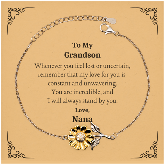 Engraved Sunflower Bracelet for Grandson - Remember my constant love for you, Nana - Perfect Gift for Graduation, Christmas, Holidays