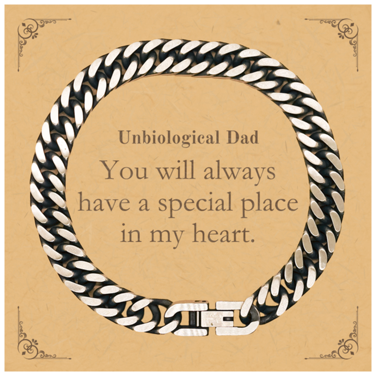 Engraved Cuban Link Chain Bracelet Unbiological Dad Gift You Will Always Have a Special Place in My Heart Perfect for Birthday, Christmas, and Graduation Celebration Shows Love and Appreciation for Him