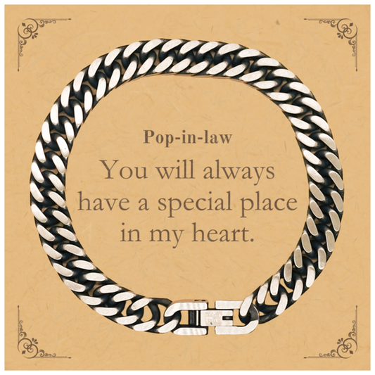 Pop-in-law Engraved Cuban Link Chain Bracelet - A Special Gift for Birthdays, Holidays, and Graduations - You will always have a special place in my heart - Unique and Inspirational Jewelry for Him