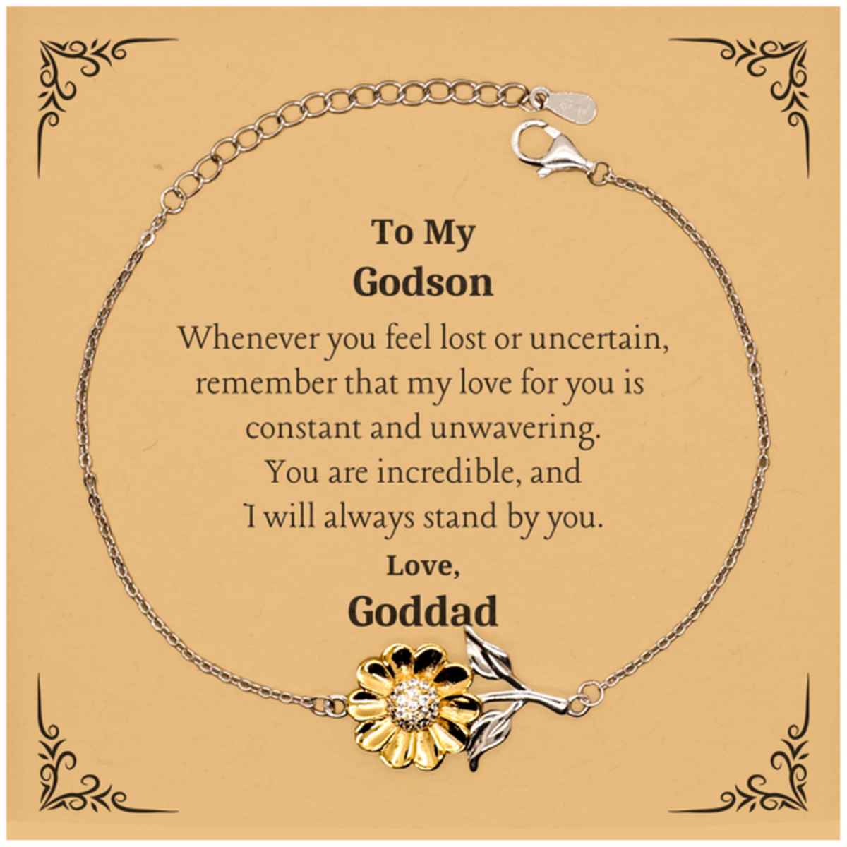 Sunflower Bracelet Godson Inspirational Message Gift For Christmas, Graduation, and Birthday - Engraved Bracelet to My Godson from Goddad, Never Lose Hope, Always Stand by You