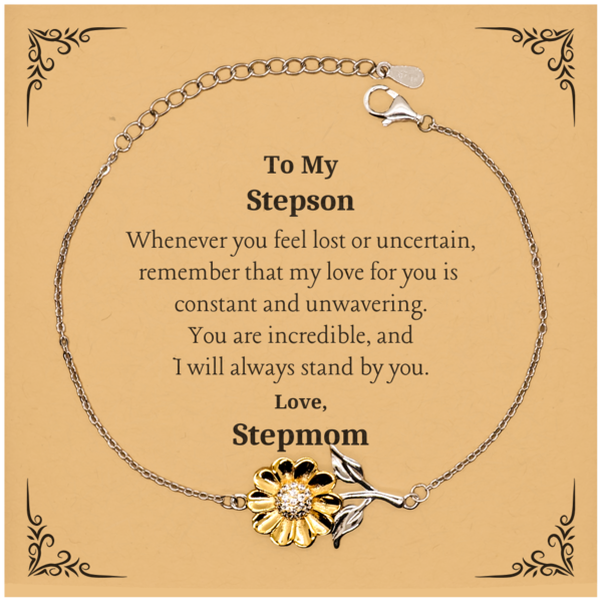 Stepson Sunflower Bracelet - Engraved Love and Support for Stepson, Perfect Christmas, Birthday, Graduation Gift