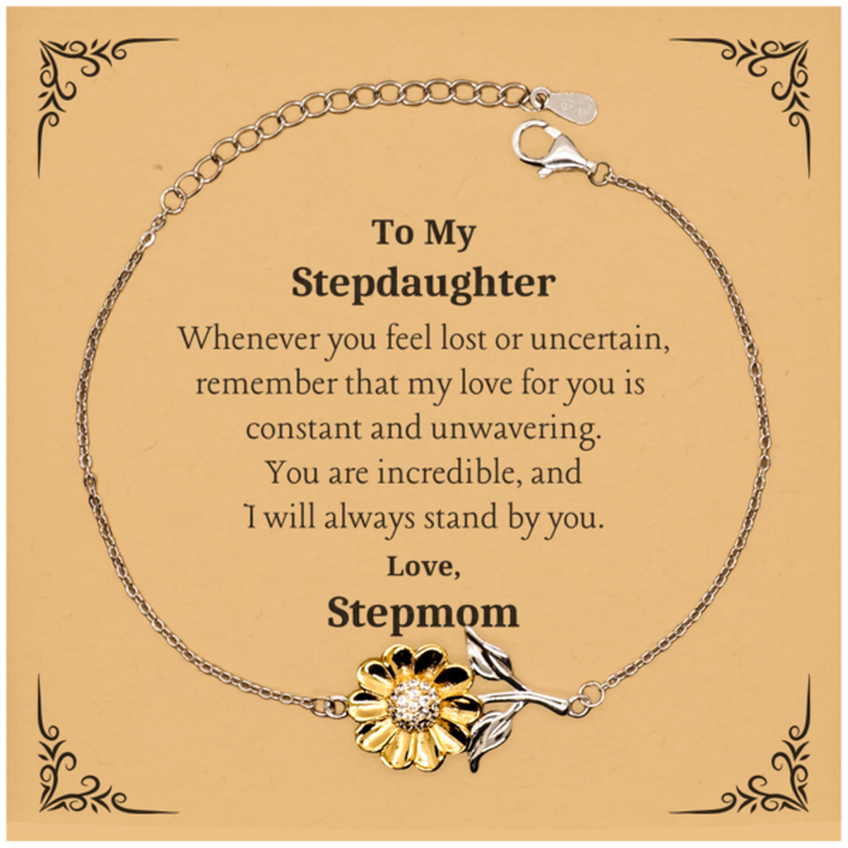 Stepdaughter Sunflower Bracelet Engraved Inspirational Gift for Birthday, Christmas, Graduation - My Love for You is Unwavering, Stepdaughter Gift from Stepmom