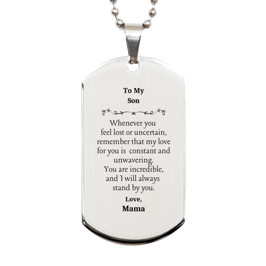 silver dog tag for son engraved message of love and support perfect gift for christmas birthday or graduation unique and inspirational jewelry for him