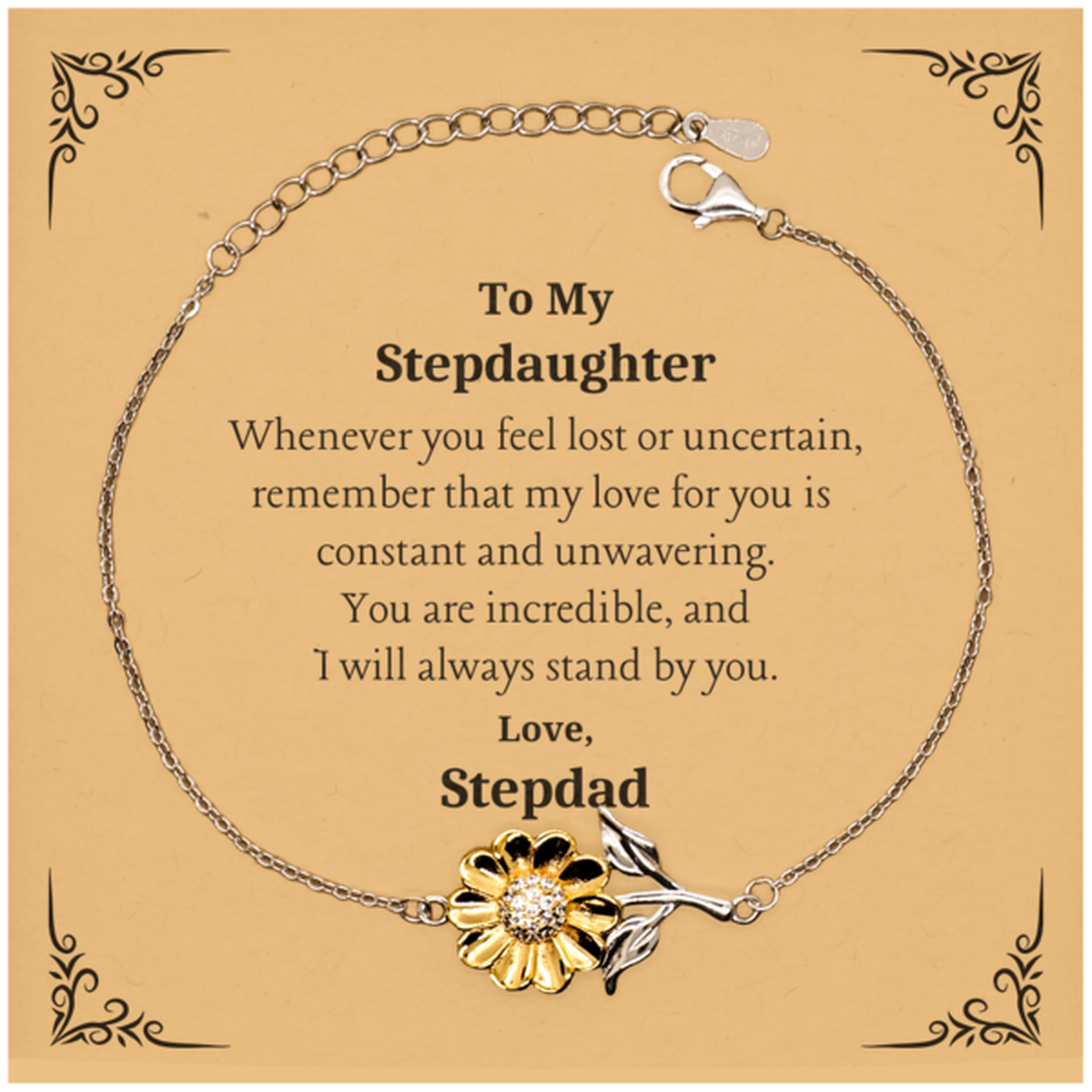 To My Stepdaughter Sunflower Bracelet Engraved Love Confidence Gift for Birthday Graduation Holidays Sentimental Stepdad Family Support Jewelry for Girls Women