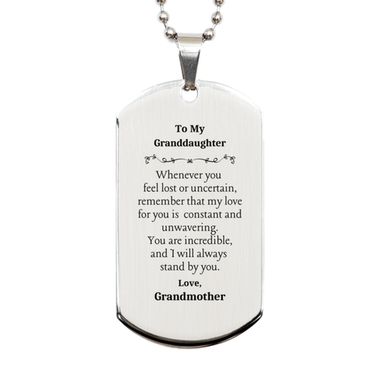 Granddaughter Engraved Silver Dog Tag - Always Remember Grandmothers Love and Support, Unique Gift for Birthday, Christmas, Graduation, and More