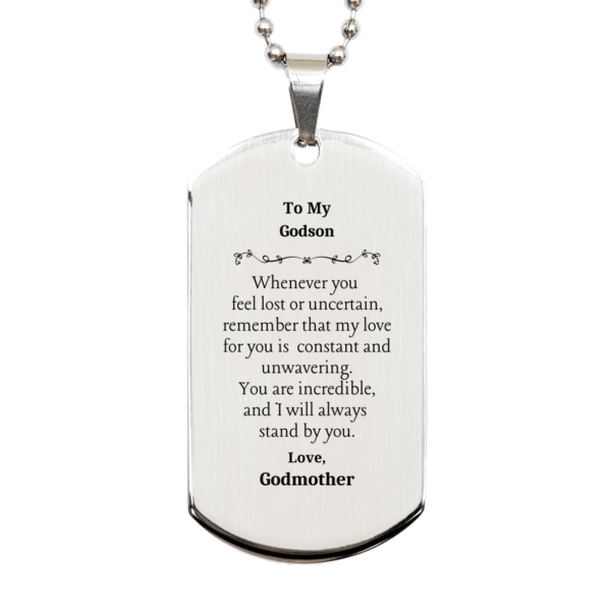 godson engraved silver dog tag unwavering love and support from godmother for birthday graduation and christmas gifts