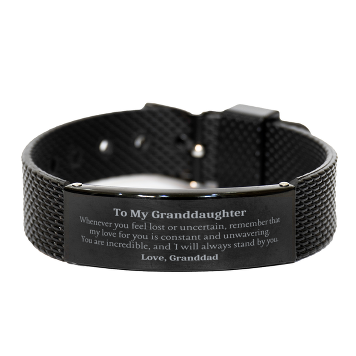 To My Granddaughter Black Shark Mesh Bracelet - Perfect Gift for Granddaughter, Christmas, Graduation - Engraved with Love and Support from Granddad - Inspirational Jewelry to Show Your Love and Confidence!