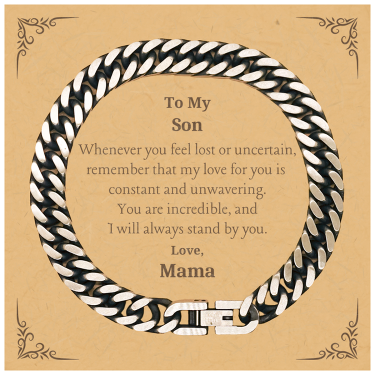 To My Son Cuban Link Chain Bracelet Engraved Love Hope Confidence Perfect Gift for Birthday, Christmas, Graduation, Veterans Day - Unique Jewelry for Son from Mama