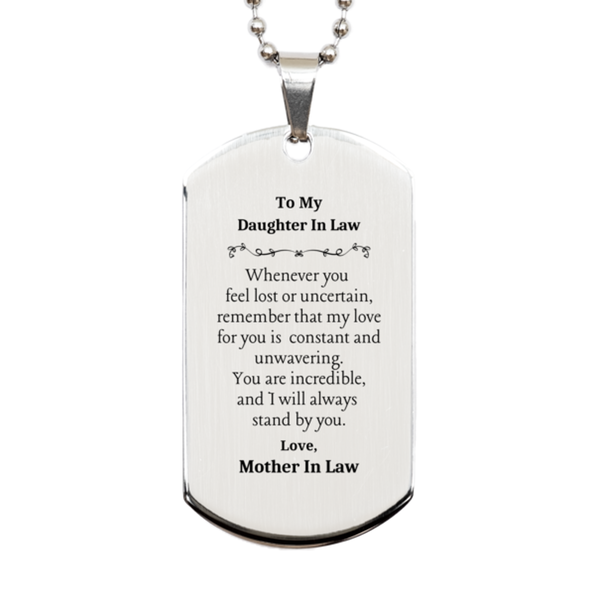 unique silver dog tag for daughter in law always stand by you mother in law inspirational gift for birthday christmas graduation confidence and love