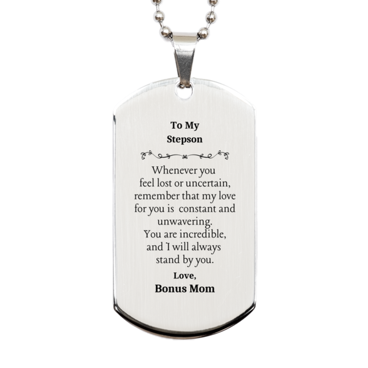 engraved silver dog tag stepson gift to my stepson love bonus mom inspirational message for birthday christmas graduation military appreciation