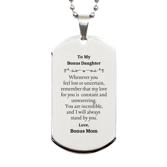 to my incredible bonus daughter engraved silver dog tag for graduation christmas and more always by your side bonus mom inspirational gift for her