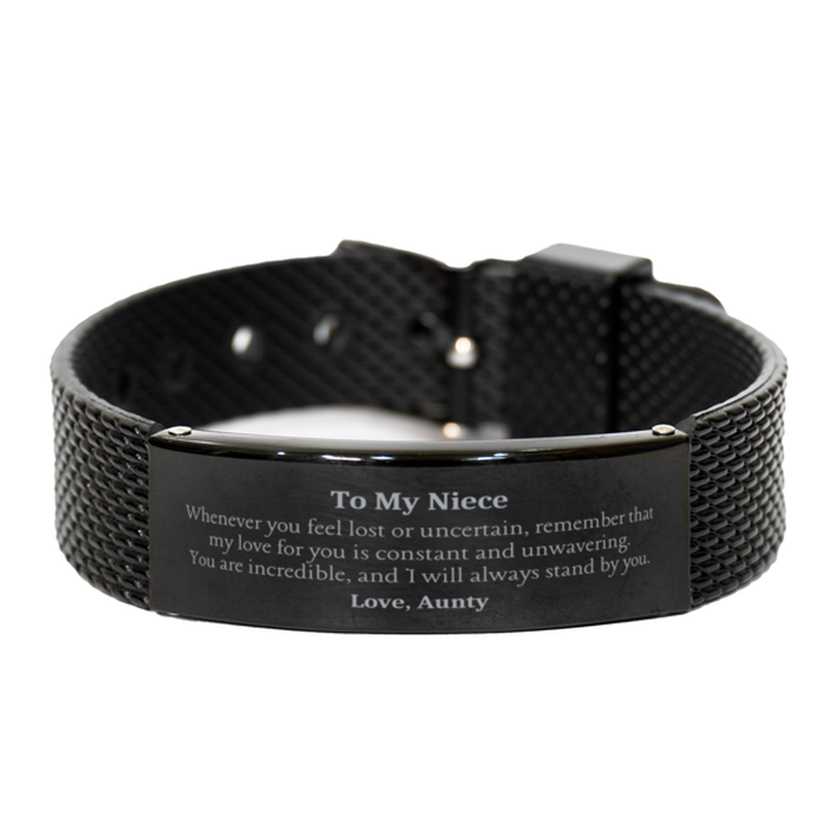 Black Shark Mesh Bracelet for Niece - Engraved Love and Support, Christmas Gift for Niece from Aunty, Inspirational Jewelry for Nieces Confidence and Hope