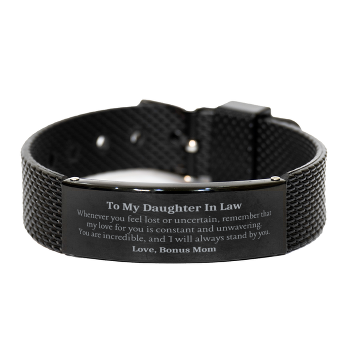 Black Shark Mesh Bracelet for Daughter In Law - Unwavering Love & Support engraved Gift for Birthday, Christmas, and Graduation - Bonus Mom